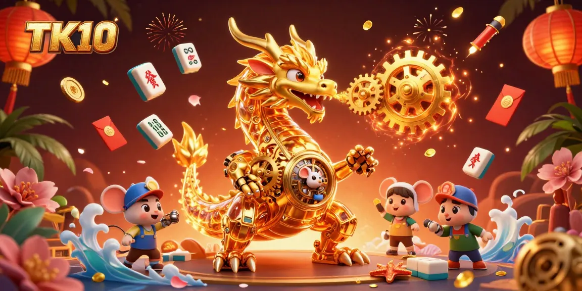 Experience thrilling gameplay on TK10 with vibrant casino elements and a dynamic illustration.