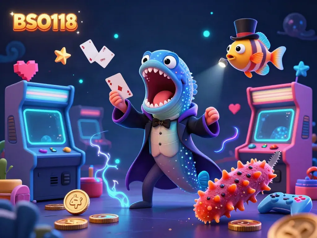 Experience BSO118's magical game world with lively characters and vibrant arcade elements.