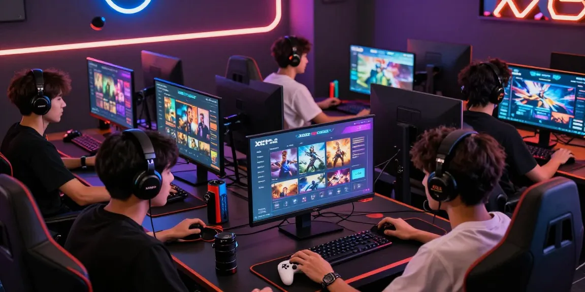 Gamers engaging on the XX88 platform with vibrant game interfaces and stylish gear.