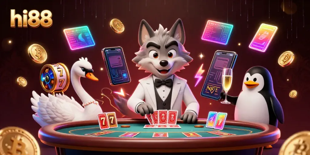 Experience thrilling slots with hi88 featuring the debonair wolf, elegant swan, and sophisticated penguin.