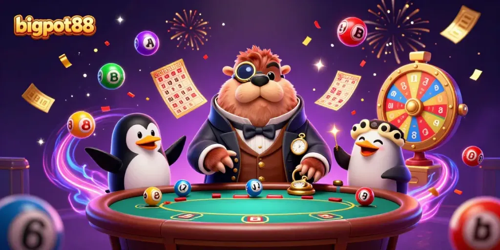 bigpot88 menawarkan pengalaman permainan lotere yang menarik dengan karakter lucu dalam ilustrasi 3D yang kaya warna.