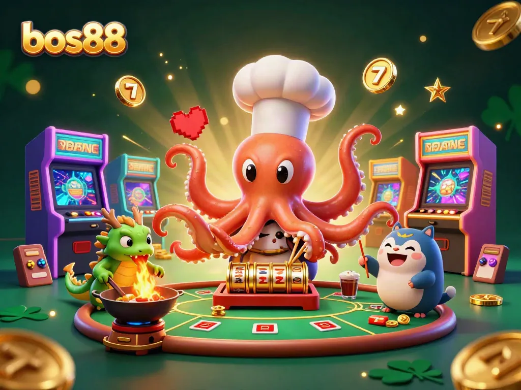 Engage with bos88's exciting casino scene featuring vibrant characters and slot elements.