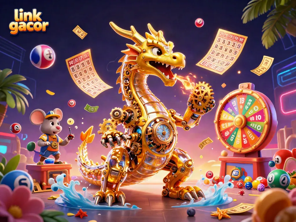Engage with the thrill of link gacor in a vibrant casino illustration showcasing a dragon and exciting game elements.