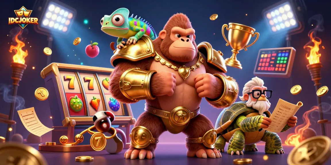 IDCJOKER showcases a thrilling slot gaming experience with vibrant characters and rich casino elements.