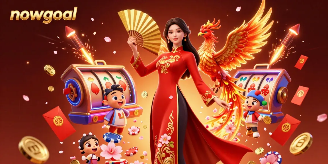 Engage in thrilling gameplay with nowgoal, featuring a vibrant casino scene of a woman in traditional dress and a phoenix.