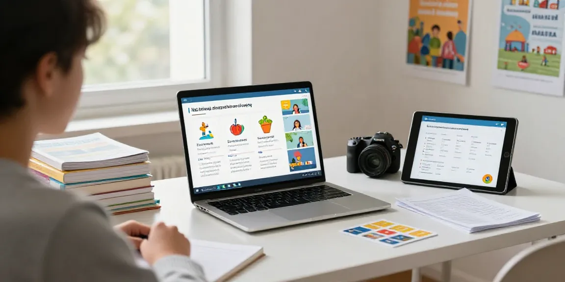 Toto interactive online English language learning environment with a focused student at a modern desk.