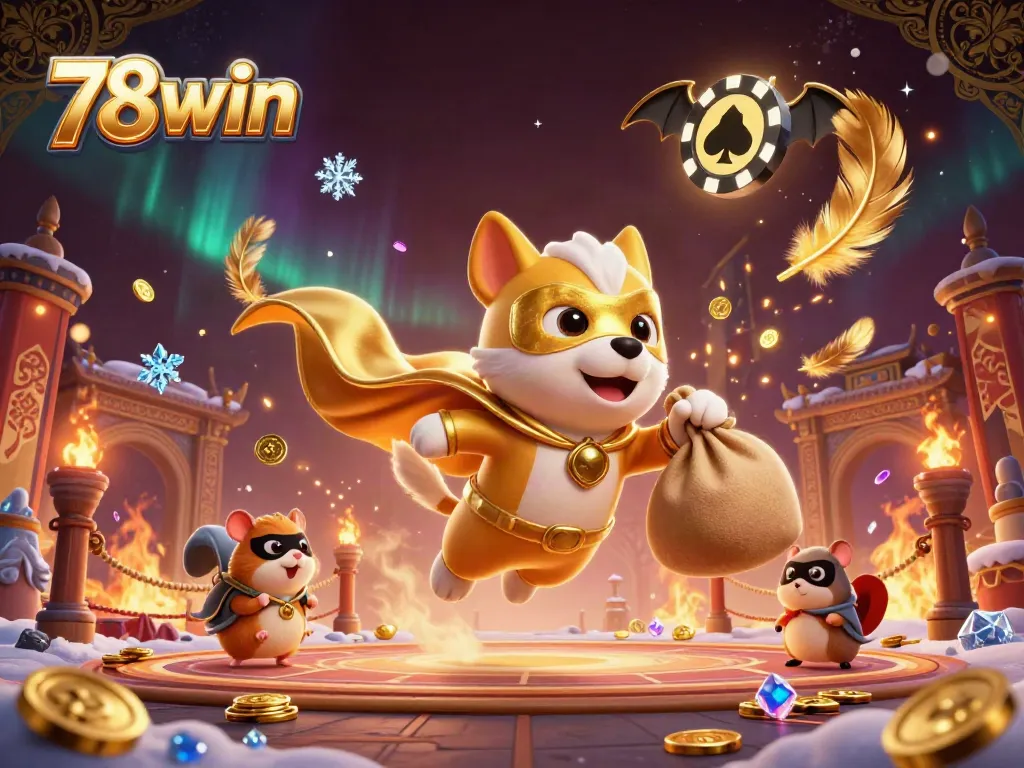 Experience thrilling wins with 78win, featuring an epic superhero dog and rich casino elements.
