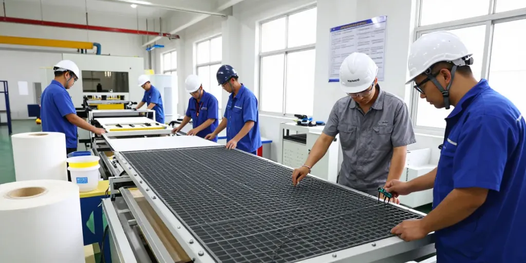Engineered Composites GRP Manufacturer team inspecting fiberglass grating in modern facility