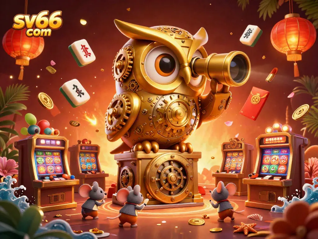 Engage with sv66 com's thrilling casino experience featuring a 3D cartoon golden owl and animated gaming elements.
