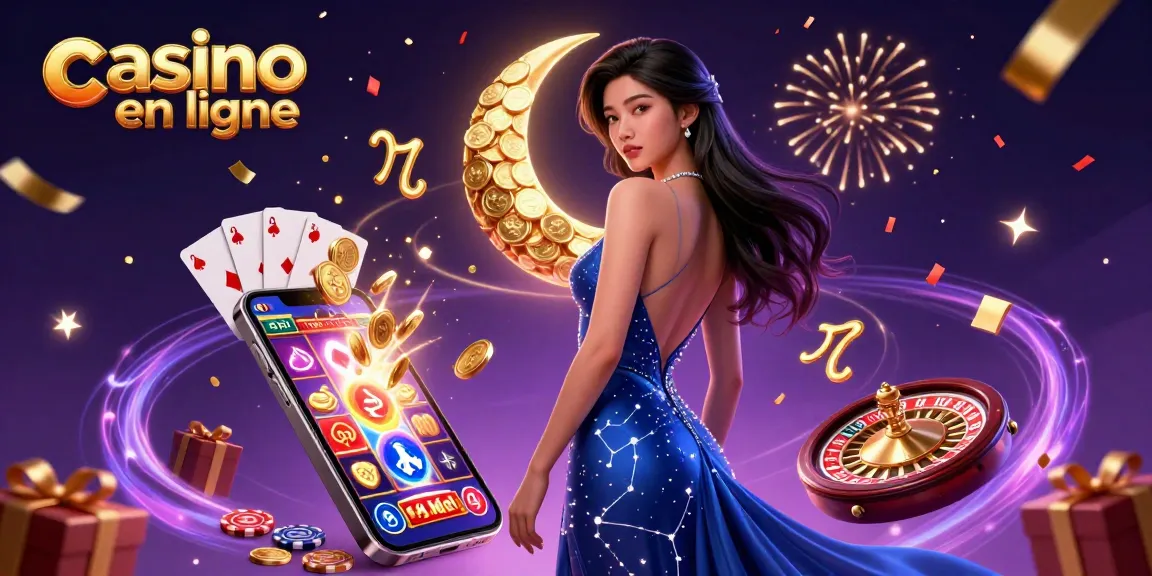 Vivez l'excitation au casino en ligne avec une femme élégante au milieu d'éléments de jeu vibrants.