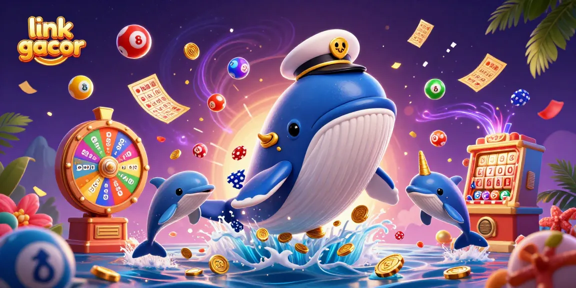 Experience the thrill of link gacor with a vibrant scene featuring playful dolphins and a majestic whale.