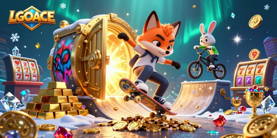 LGOACE brings excitement as a skateboarder fox and BMX rabbit showcase thrilling casino gameplay in a dynamic 3D scene.