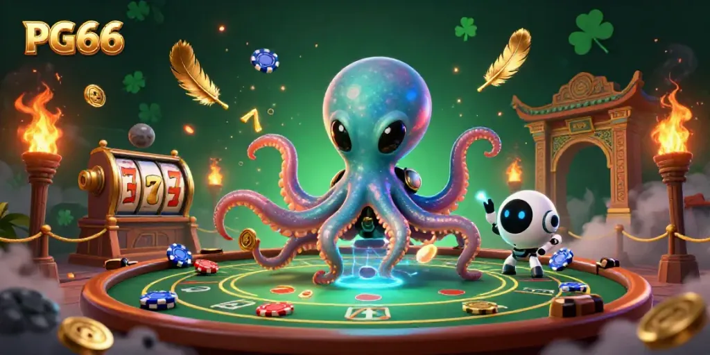 Participate in exciting casino adventures with PG66's alien-themed 3D illustration of a poker game.