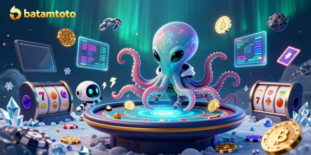 Spin the reels with batamtoto while the alien octopus plays poker in a space-themed casino adventure.