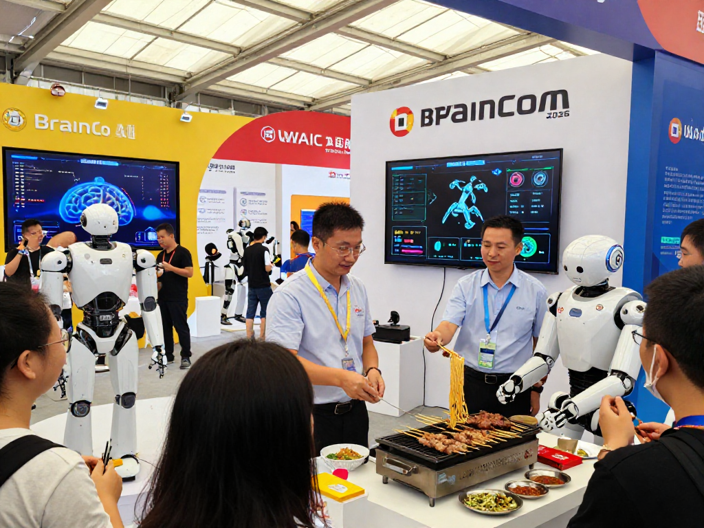 Robot24 showcases AI innovations with humanoid robots cooking at WAIC 2026.