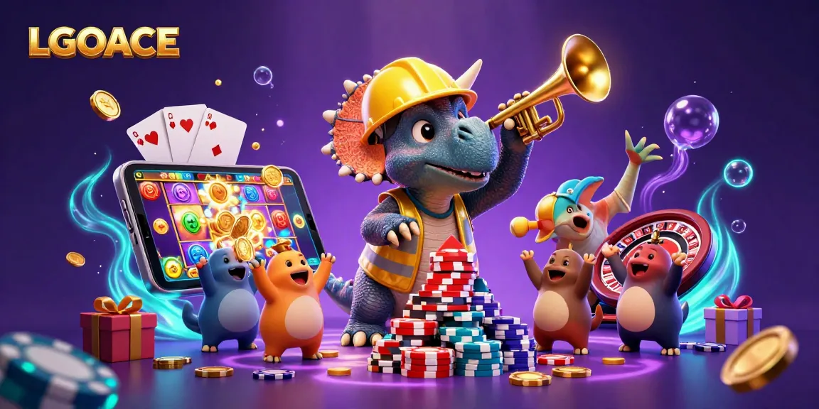 LGOACE offers a dynamic slot gaming experience with a cheering triceratops, creating excitement in the casino.