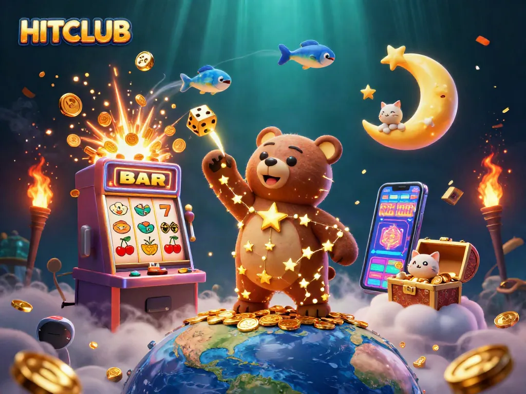Experience explosive wins at HITCLUB with golden slots, jackpots, and vibrant 3D gaming scenes.