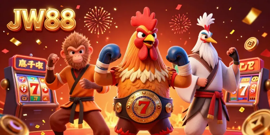 Experience the high-stakes excitement of JW88 with dynamic characters and vibrant casino elements.