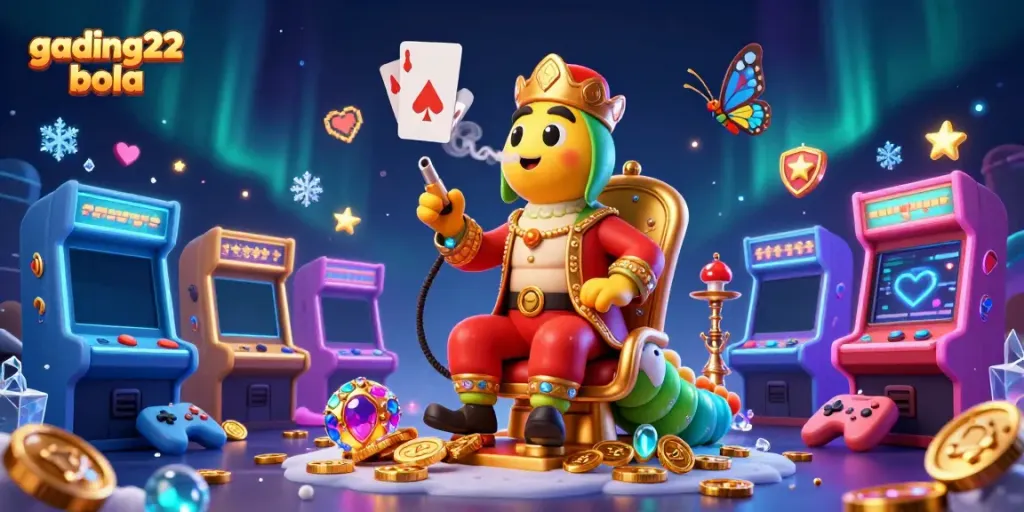 Experience thrilling action with gading22 bola in a rich 3D casino scene featuring vibrant game elements.