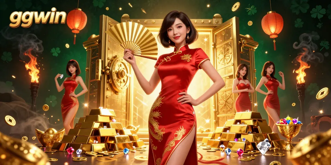Engage with ggwin's thrilling casino experience featuring a vibrant Asian woman and dynamic game elements.