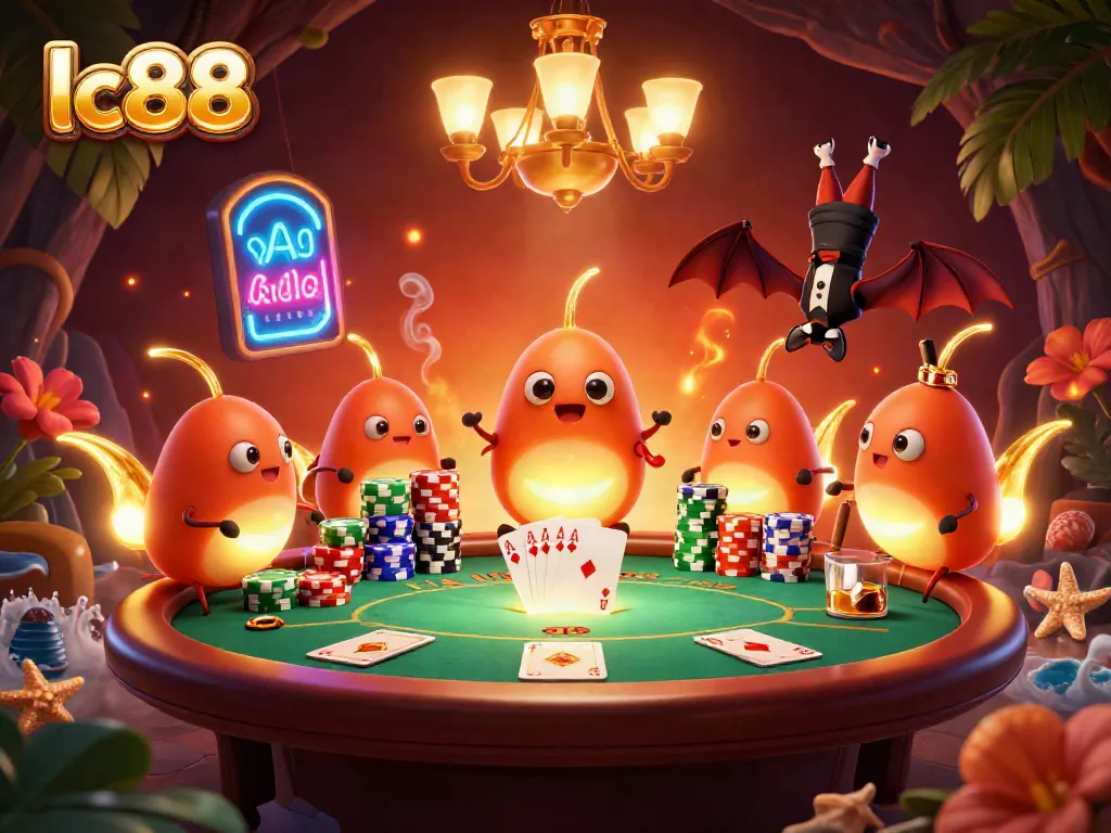 Experience the vibrant lc88 cave casino illuminated by glowworms and a bat dealer, showcasing thrilling poker elements.