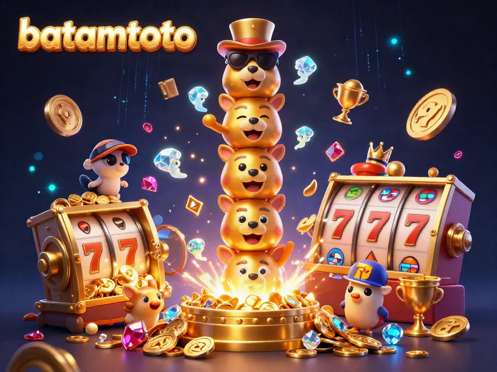 Experience the excitement of batamtoto casino with vibrant slot reels and golden treasures.