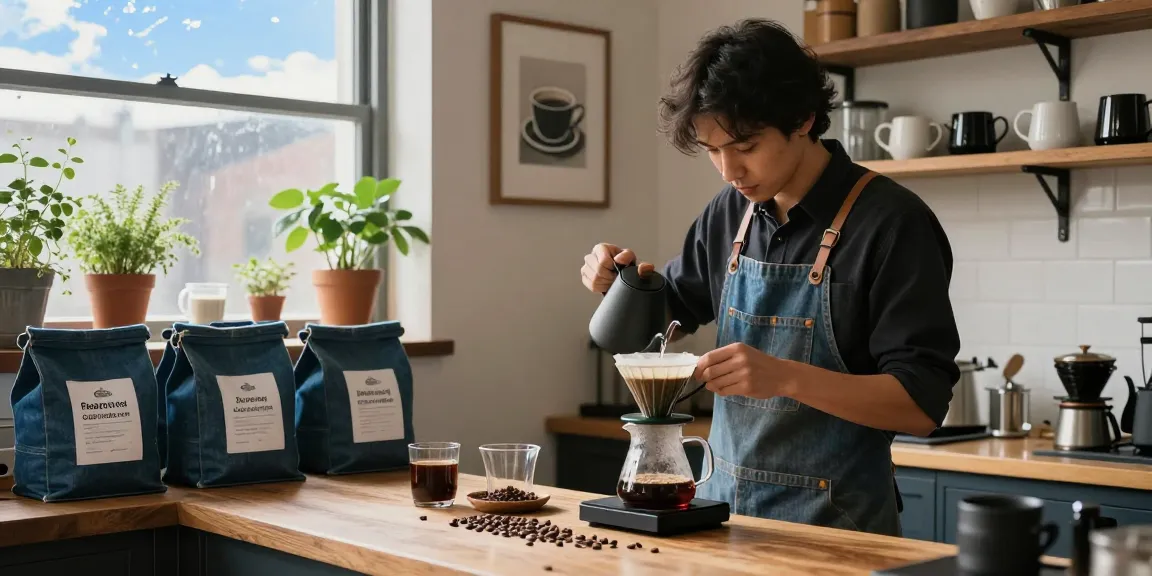 Pour-over coffee scene featuring Ebb's reusable filters at www.ebbfilter.com, emphasizing sustainable coffee brewing.