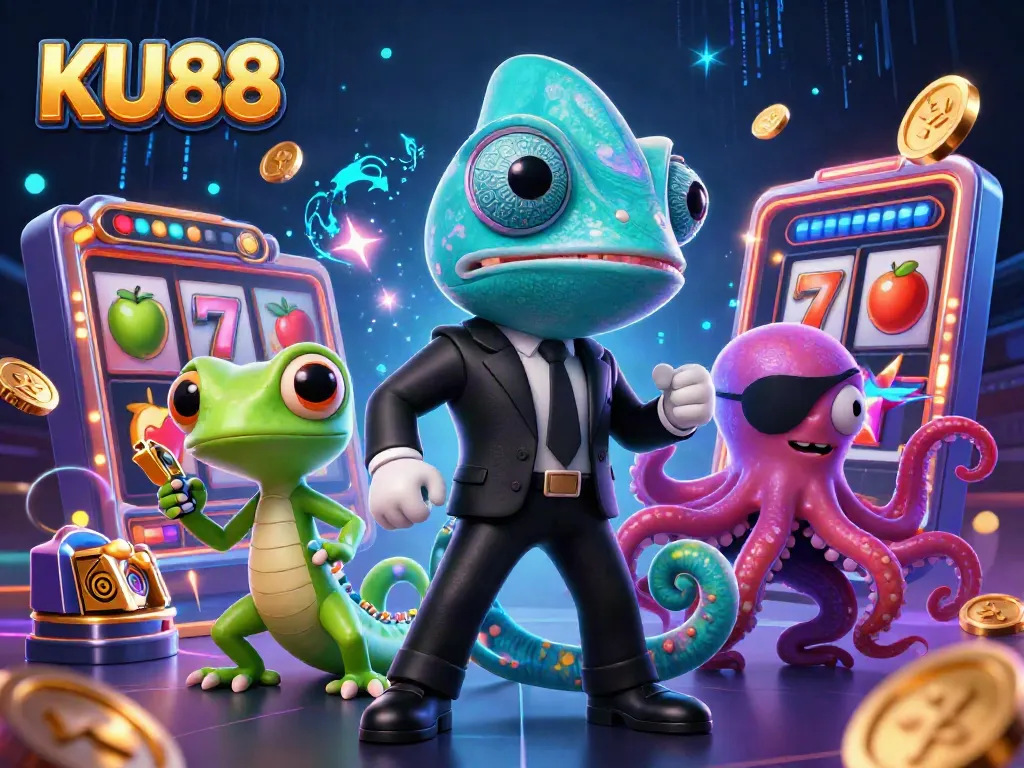 Experience thrilling wins at KU88 with a blend of colorful slot reels and vibrant casino characters.