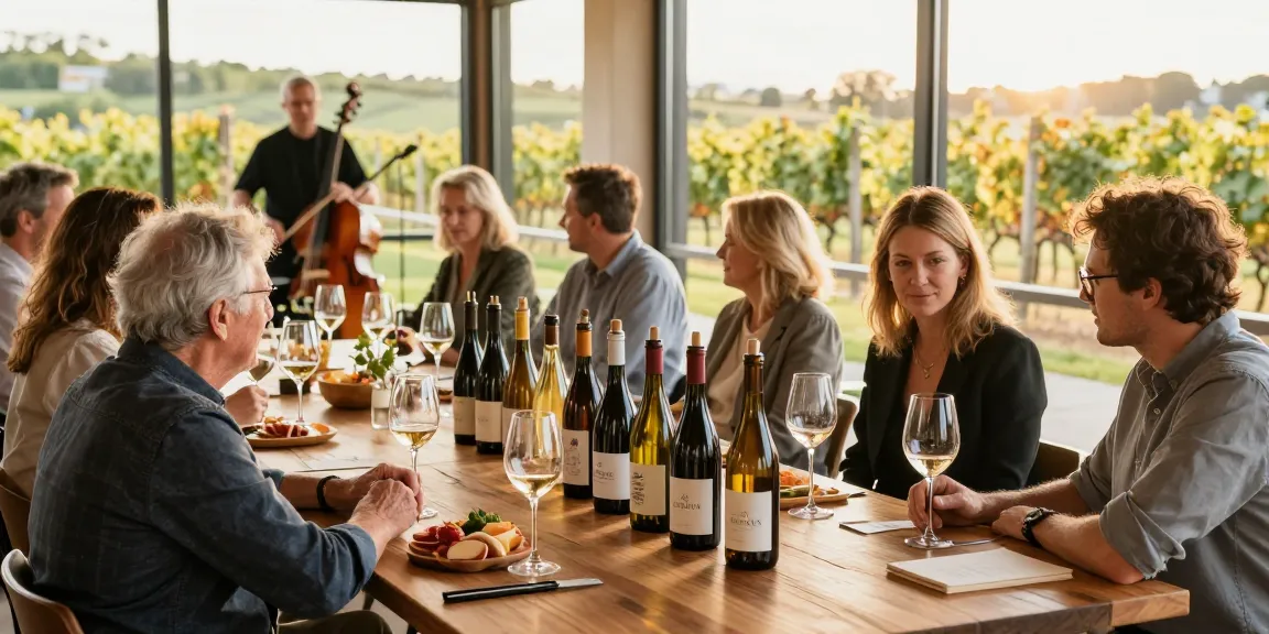 Wine tasting event with avpwinecollective.com wines, showcasing diverse enthusiasts and vineyard views.