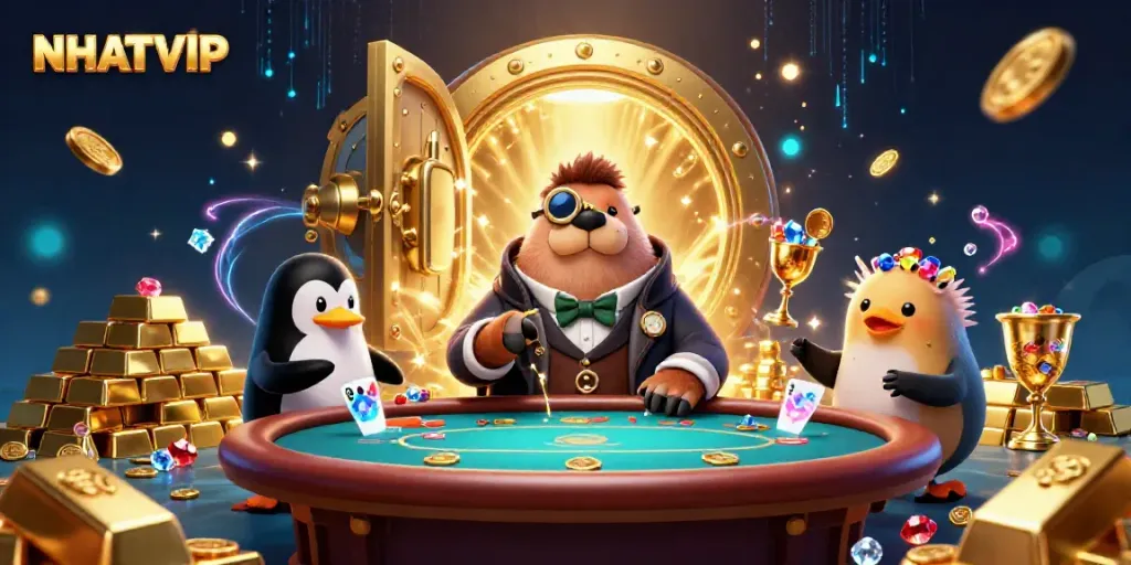 Experience the excitement of NHATVIP with casino characters in an underwater poker scene