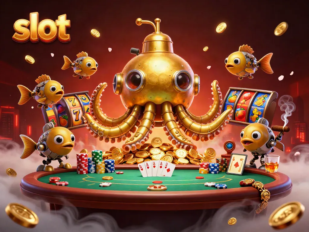 Slot yang menyenangkan dengan simbol keberuntungan dan mesin slot yang berputar