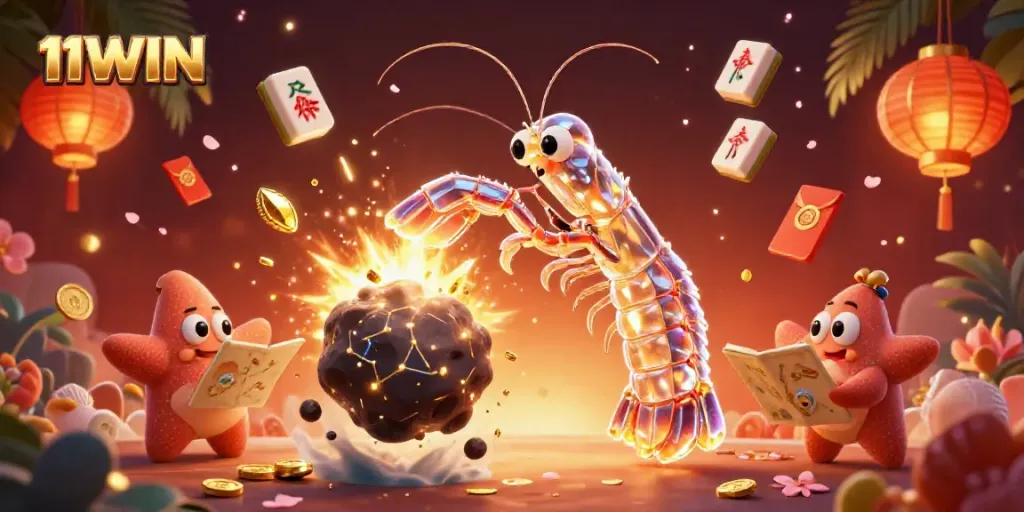 Experience thrilling gaming with 11WIN in a vibrant, action-packed casino scene.