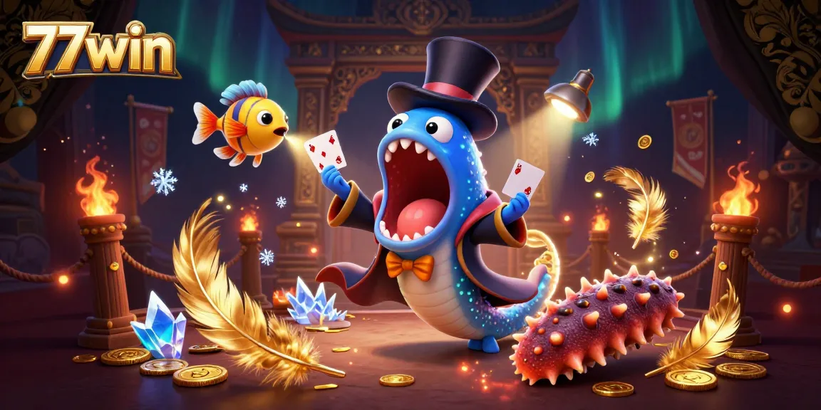 Engage in thrilling card tricks with 77win’s captivating magical underwater casino scene.
