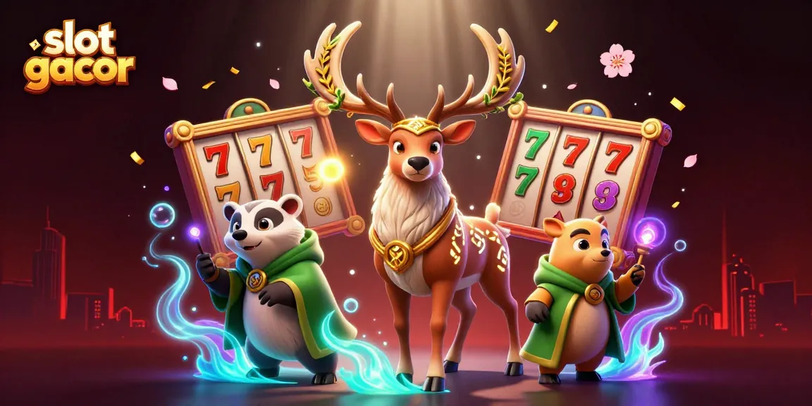 Engage in exciting gameplay with slot gacor, featuring vibrant scenes of themed slots and mystical characters.