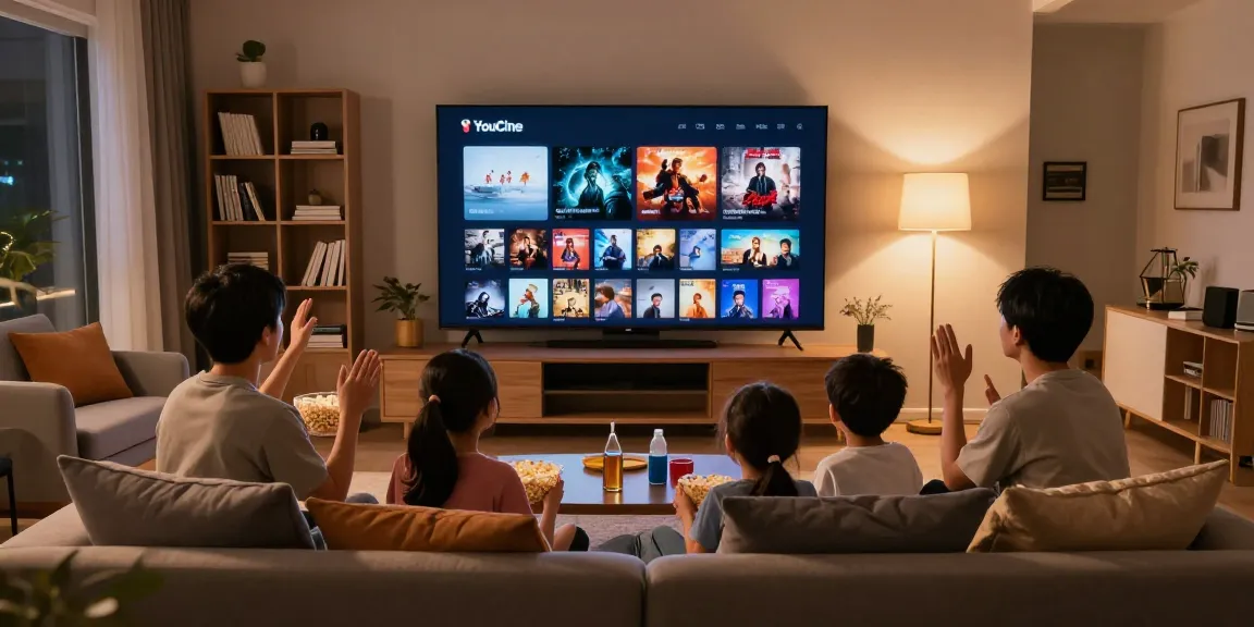 Abrindo o YouCine APK para assistir filmes em família na sala de estar.