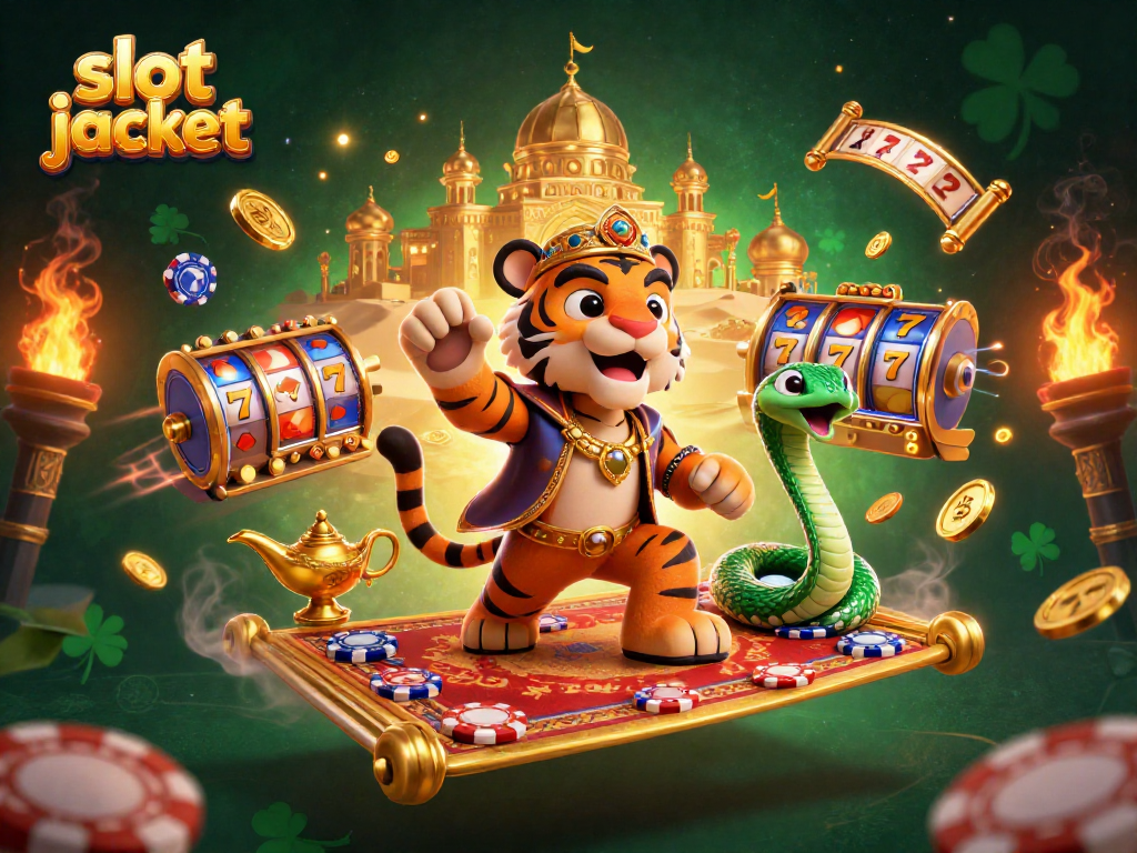 Experience the thrill of slot jackpot with this vibrant 3D casino scene featuring a tiger sultan and magical elements.