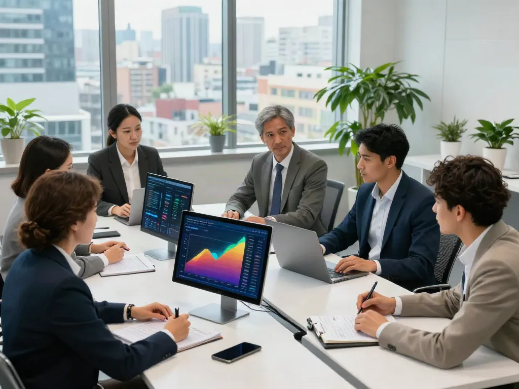 Collaborative meeting on banorte empresas banking solutions in a modern office