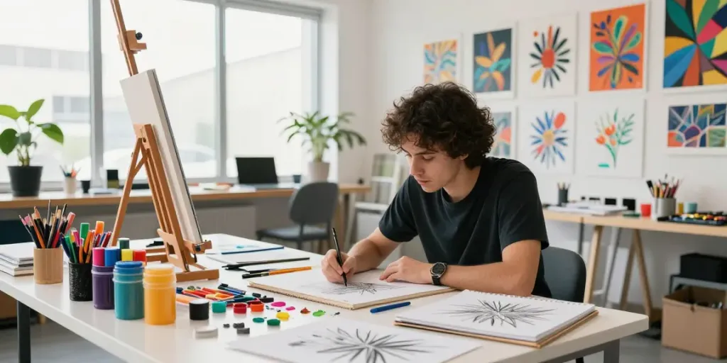 Markers wholesale products displayed in a vibrant artist studio, showcasing creativity.
