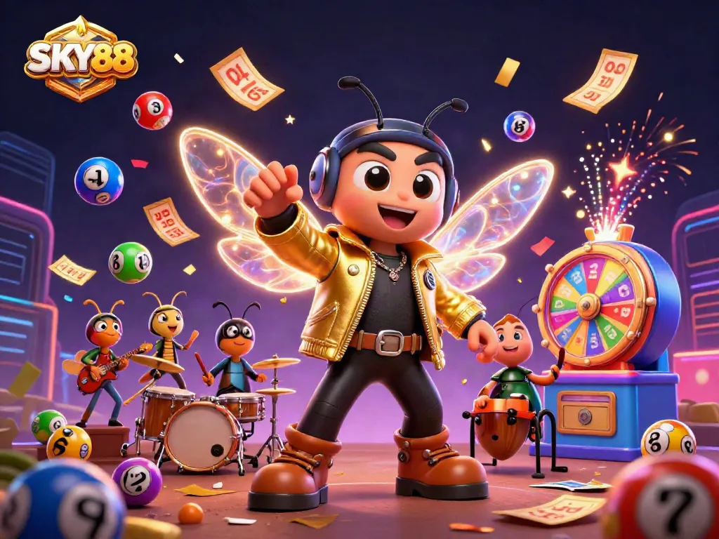 Experience thrilling gameplay with SKY88, where winning strategies shine amidst colorful lottery balls and golden prizes.