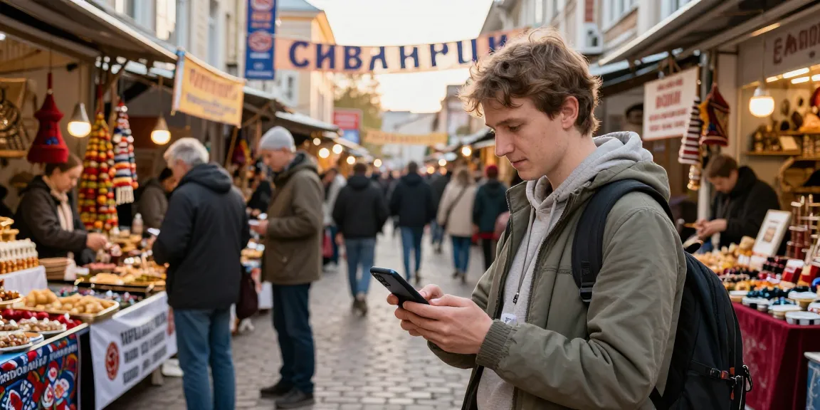 Pengembara menggunakan https://payinrussia.com/ untuk pembayaran mudah di pasar tempatan penuh warna.