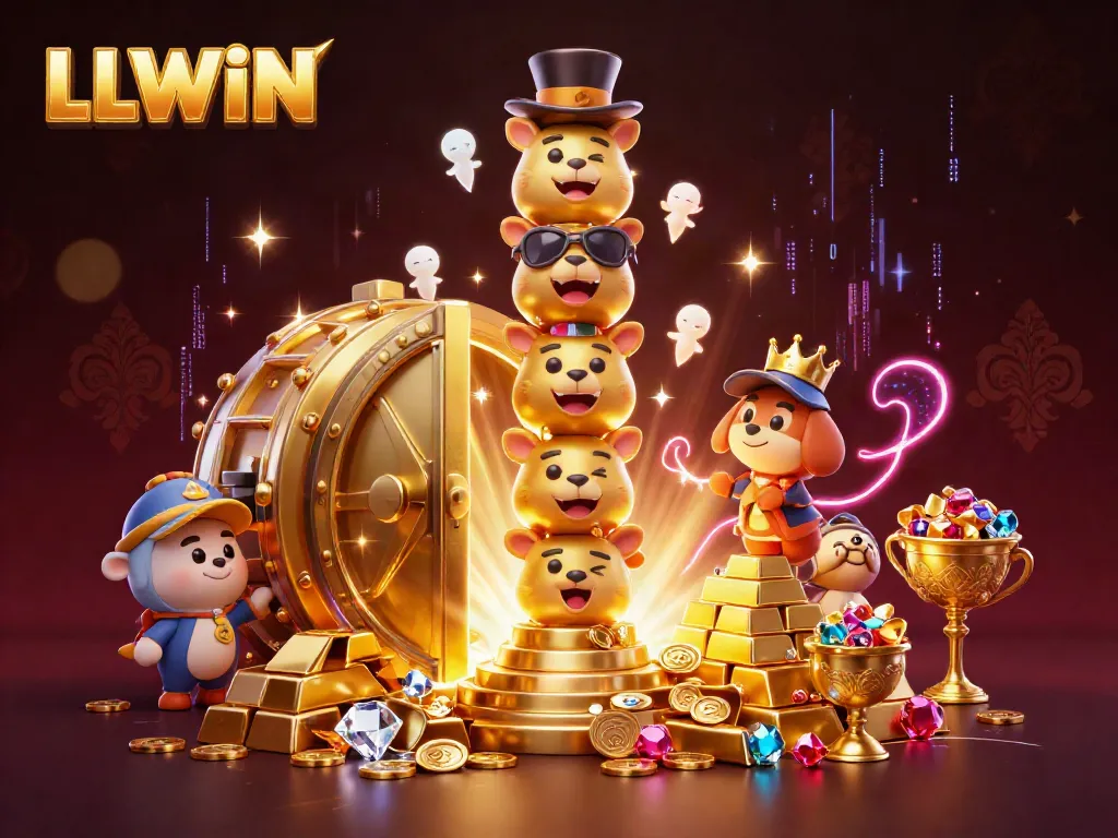 Experience the thrill of LLWIN with a vibrant casino totem and treasures bursting with excitement.