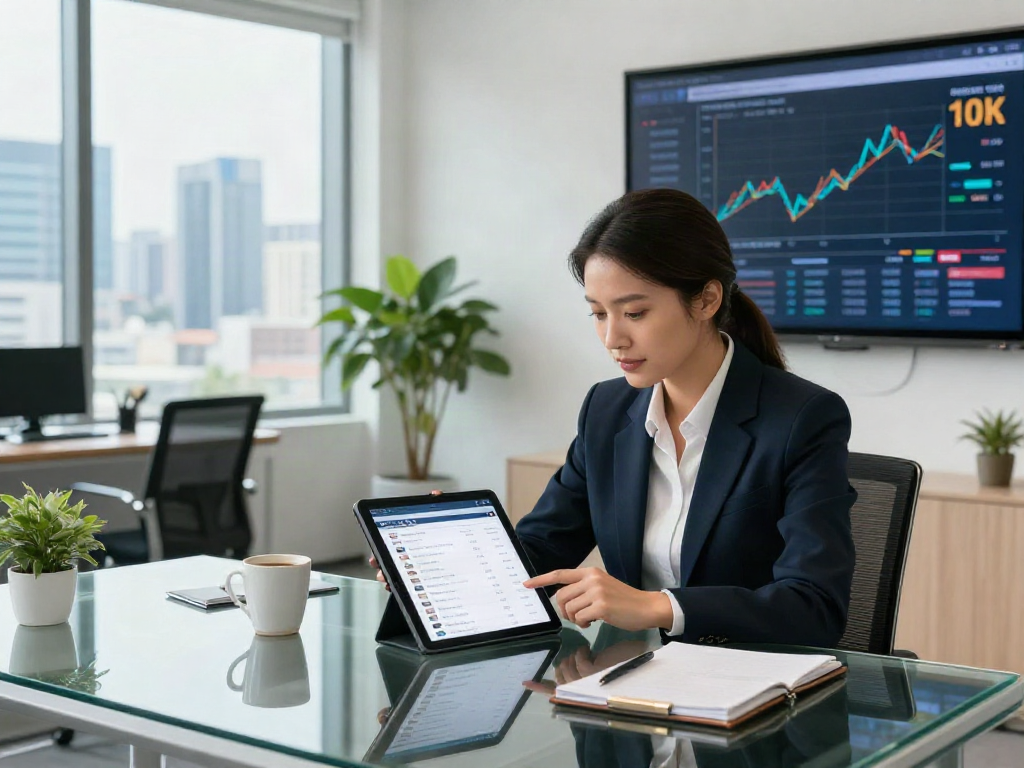 Real estate professional analyzing investment opportunities like slot 10k in a modern office setting.