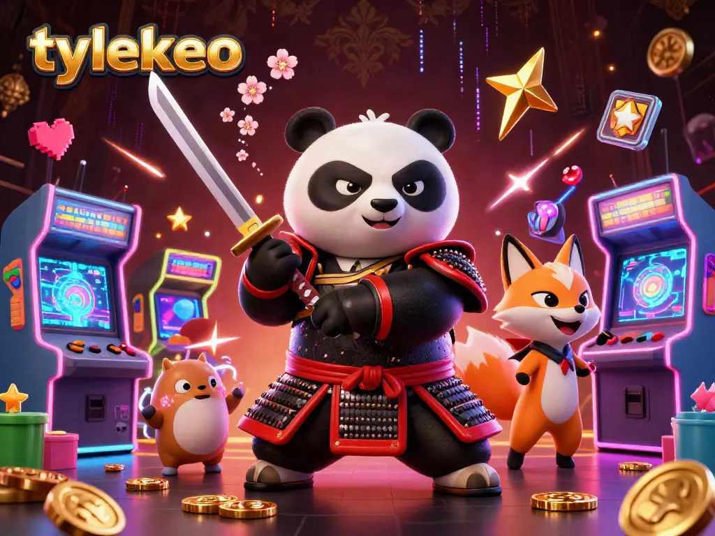 Experience the excitement of betting with tylekeo's dynamic gaming scene featuring samurai panda and ninja fox.