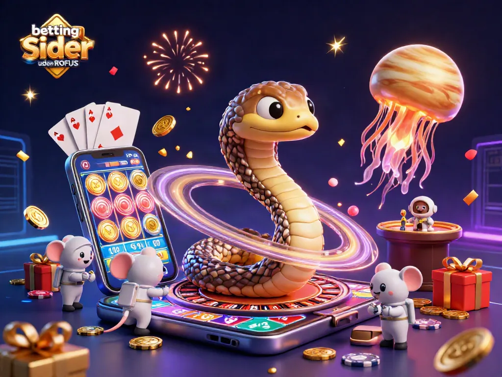 Betting sider uden ROFUS scene with cosmic elements, mice placing bets, and vibrant prizes.