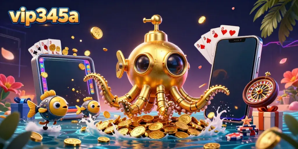 Experience the thrill of winning with vip345a's immersive games featuring a golden kraken submarine and slots.
