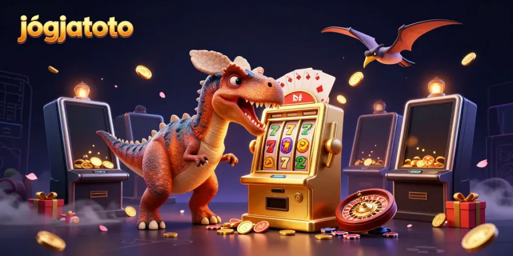 Win big with jogjatoto as a pachycephalosaurus triggers a slot machine jackpot!