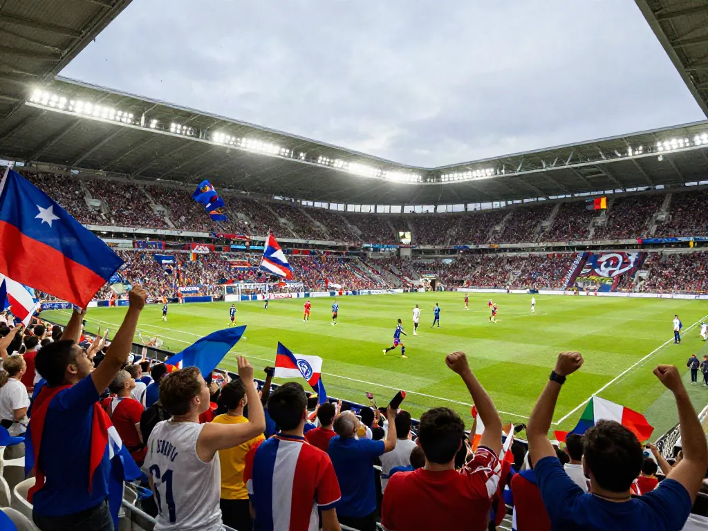 Football fans celebrating passionately in a vibrant stadium atmosphere while following socolivekz.uk for live updates.