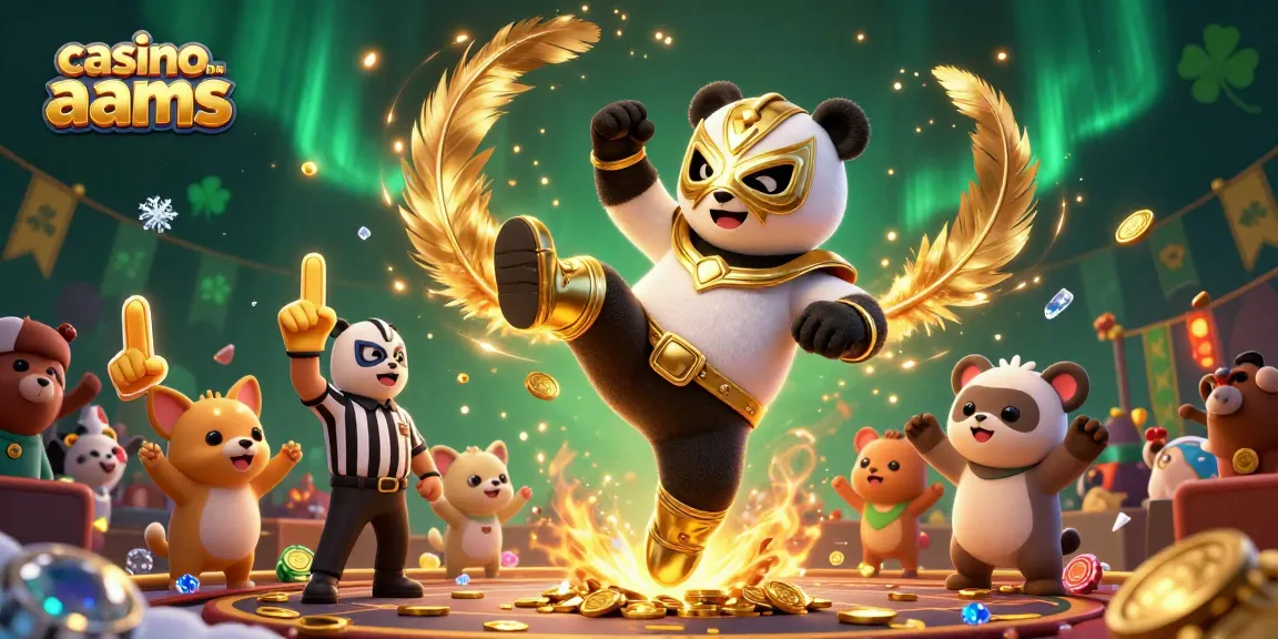 Partecipa all'emozione dei casinò non AAMS con un'illustrazione vivace di un panda lottatore in azione.