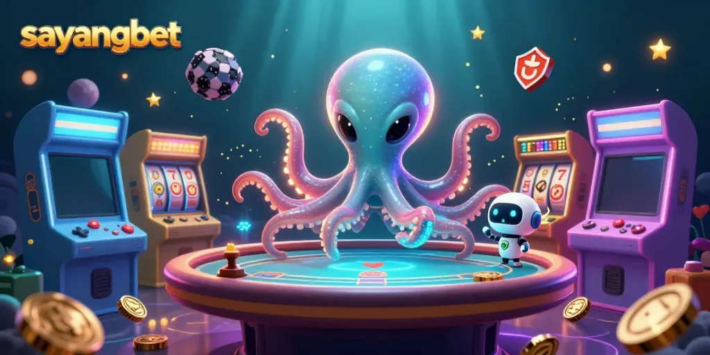 Win big at sayangbet with an ultra-detailed 3D scene featuring an alien octopus undersea casino.