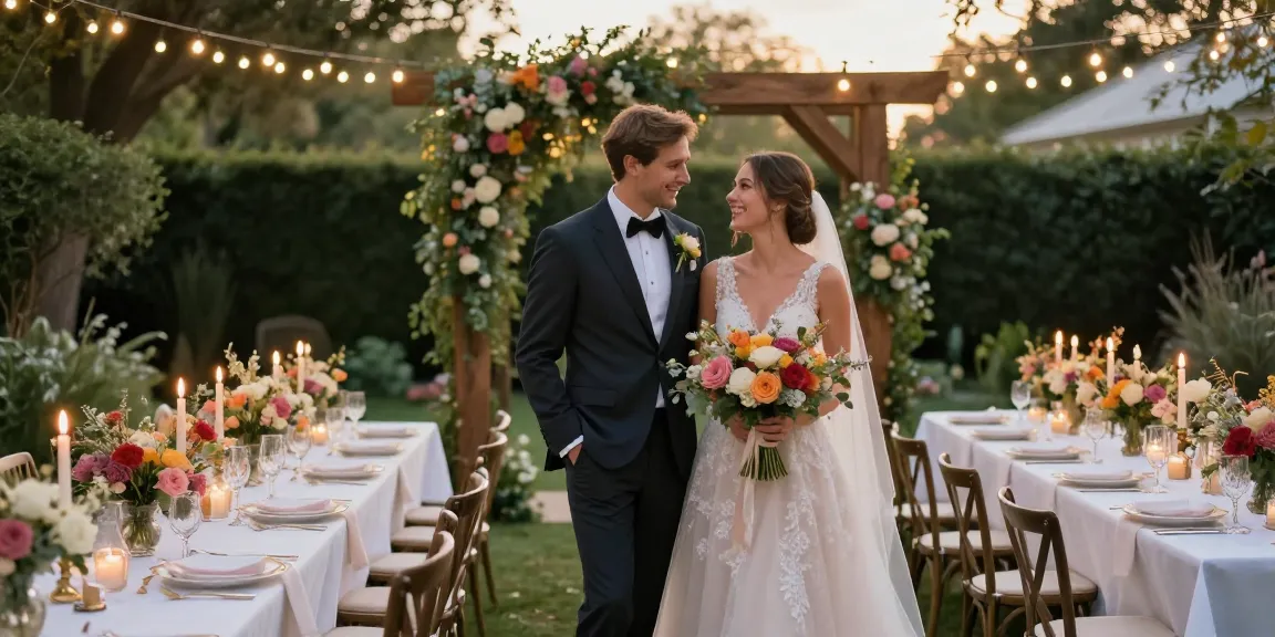 Stunning wedding inspiration with a bride and groom in a garden setting
